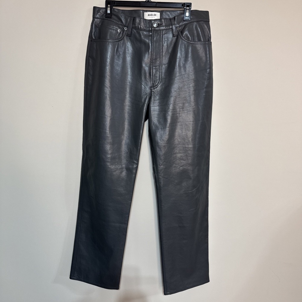 Agolde Women's Size 31 Recycled Leather 90's Pinch Waist Pants Gray #C017